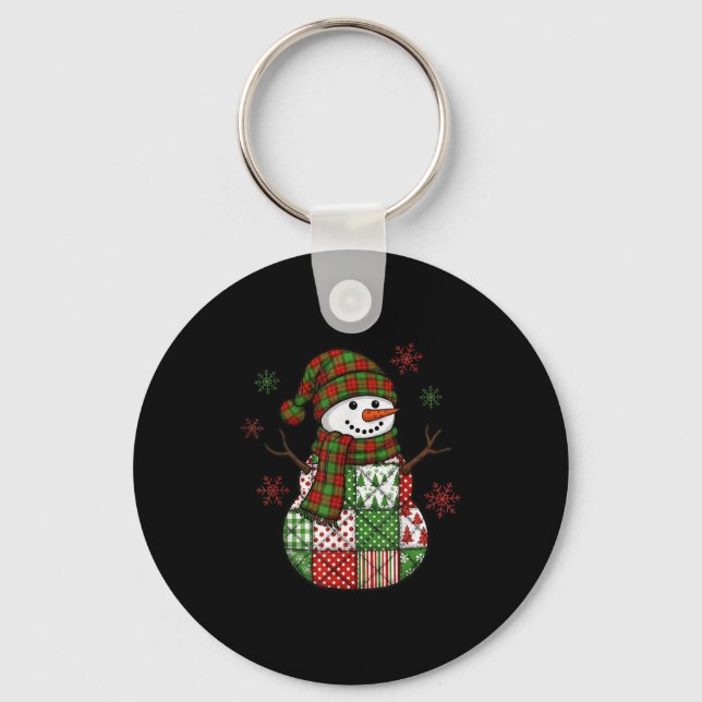 Chaveiro Retro Funny Christmas Patchwork Snowman Xmas Holid (Frente)