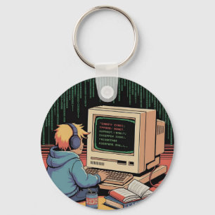 Chaveiro Retro Gamer Kid na Arte de Pixel do Computador Vin