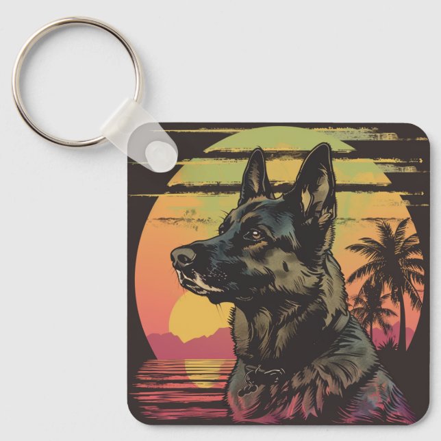 Chaveiro Retro German Shepherd Keychain  (Frente)