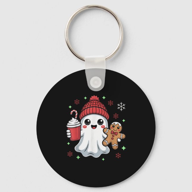 Chaveiro Retro Ghost Beanie Christmas Holiday Xmas Coffee G (Frente)