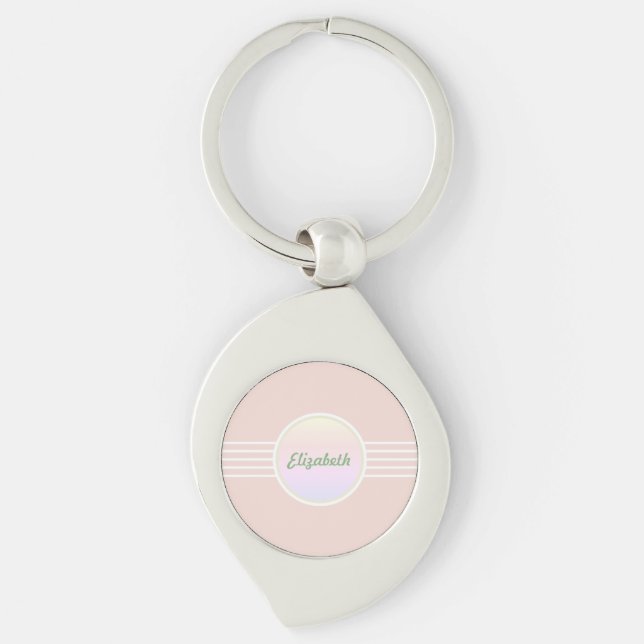 Chaveiro Retro Glam Personalizado Pastel Rosa Coral e Opala (Frente)