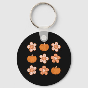 Chaveiro Retro Groovy Halloween Fall Hippie Pumpkin Floral