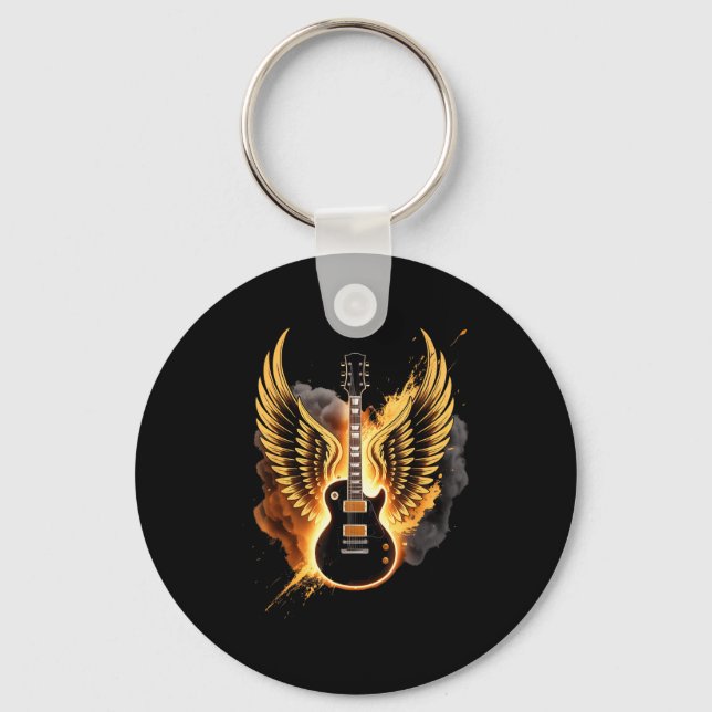 Chaveiro Retro Guitar Wings Abstract Art Rock And Roll Musi (Frente)
