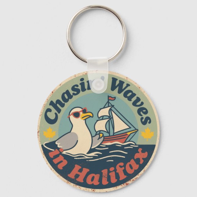 Chaveiro Retro Halifax Seagull Waves (Frente)