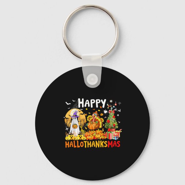 Chaveiro Retro Halloween Thanksgiving Christmas Happy Hallo (Frente)