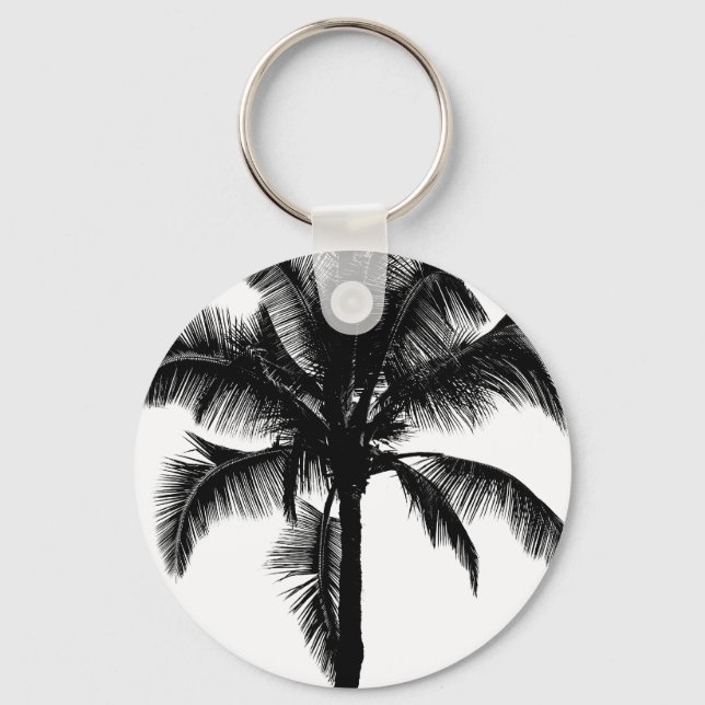 Chaveiro Retro Hawaiian Tropical Palm Tree Silhouette Black (Frente)