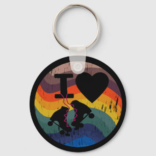 Chaveiro Retro I Love Roller Skating Distress Look