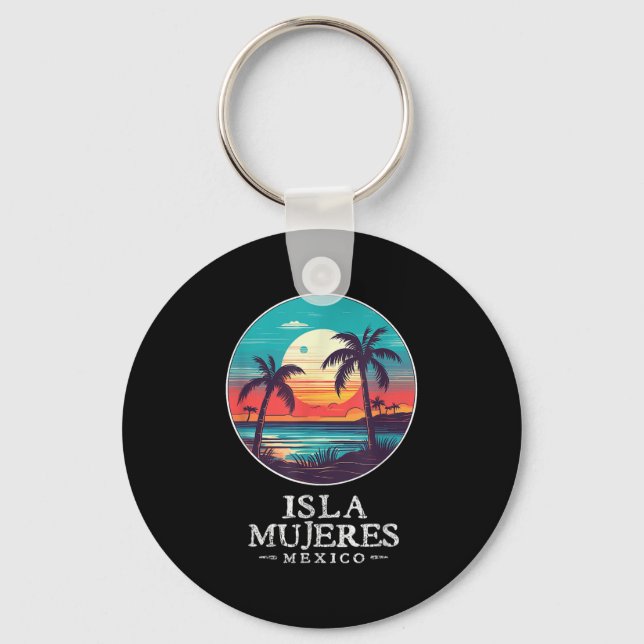 Chaveiro Retro Isla Mujeres Mexico Beach Sunset Souvenir Me (Frente)