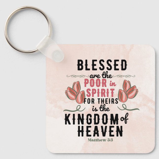 Chaveiro Retro Matthew 5:3 Tulipas Aquarela (Frente)