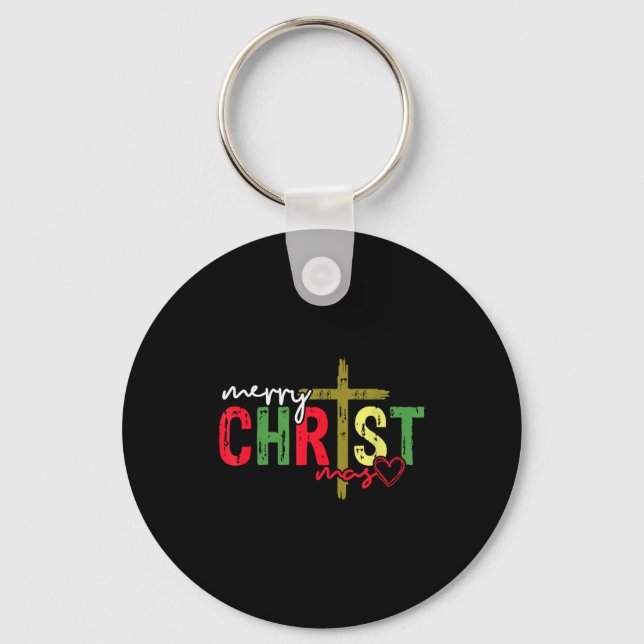 Chaveiro Retro Merry Christmas Cross Christian Jesus Xmas W (Frente)