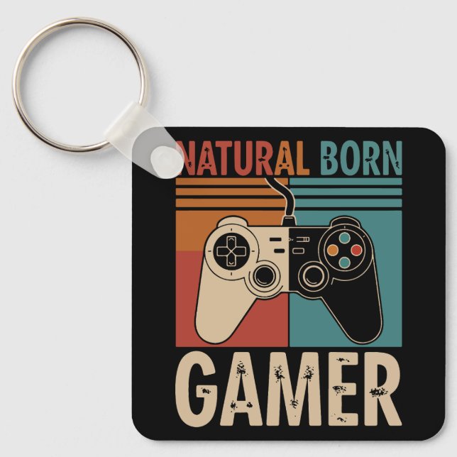 Chaveiro Retro Natural Born Gamer Funny (Frente)