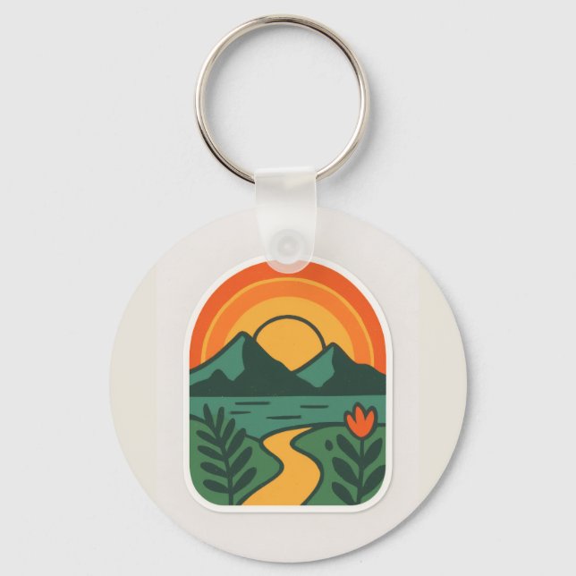 Chaveiro Retro Nature Sunset - Montanha Vintage (Frente)