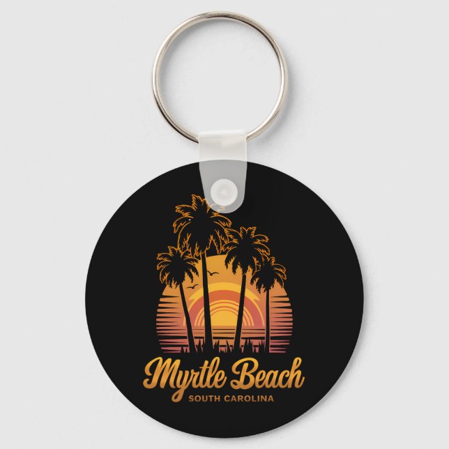 Chaveiro Retro Palm Tree Sunset South Carolina Myrtle Beach (Frente)