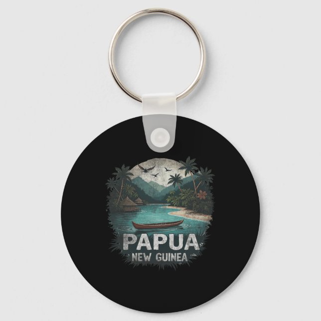 Chaveiro Retro Papua New Guinea Landscape Vintage Souvenir  (Frente)