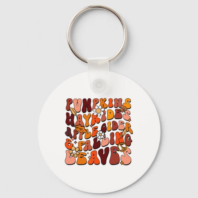 Chaveiro Retro Pumpkins Hayrides Apple Cider E Falling Le (Frente)