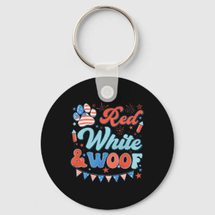 Chaveiro Retro Red White E Woof USA Flag Dog Paw Happy 4th