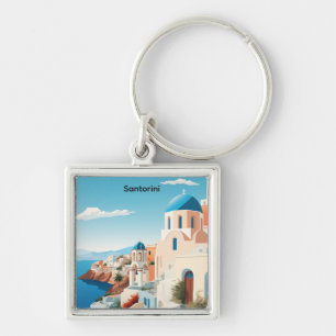 Chaveiro Retro Santorini Grécia Mediterrâneo Azul e Branco