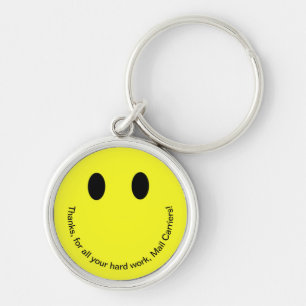 Chaveiro Retro Smile Face OBRIGADO Texto Amarelo Brilhante