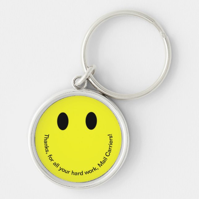 Chaveiro Retro Smile Face OBRIGADO Texto Amarelo Brilhante (Frente)