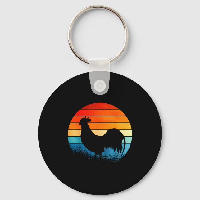 Chaveiro Retro Sunset Rooster Chicken Lover  (Frente)