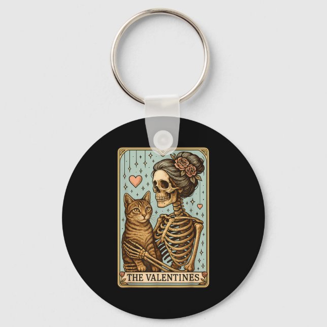 Chaveiro Retro Tabby Cat Valentine's Day Mom Tarot Card  (Frente)