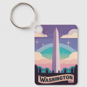 Chaveiro Retro Viagem 80s Neon Washington Monument Lofi Art