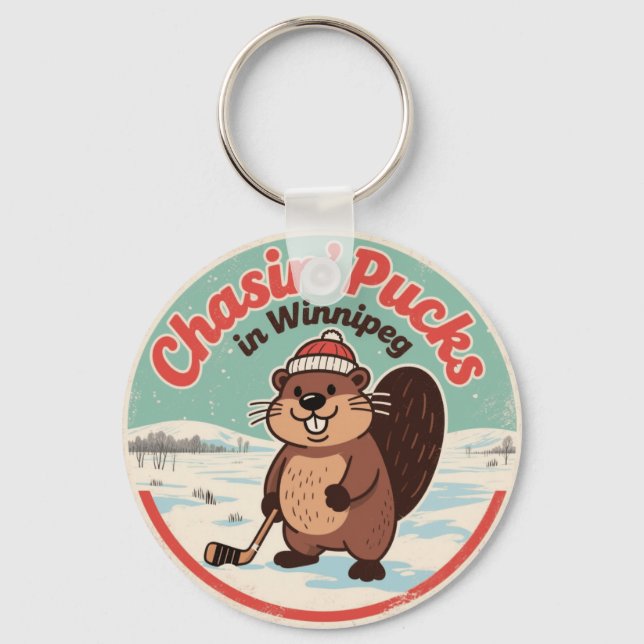 Chaveiro Retro Winnipeg Beaver Hóquei (Frente)