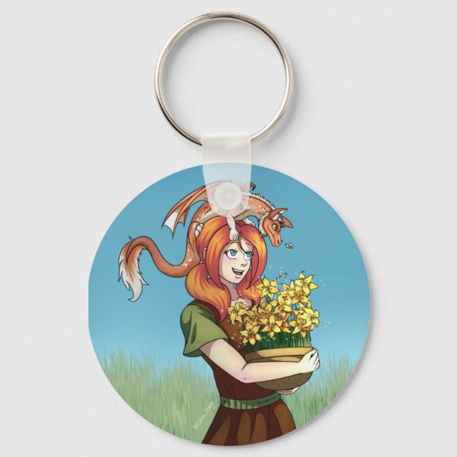 Chaveiro Reunindo Flores com um Dragão (Frente)