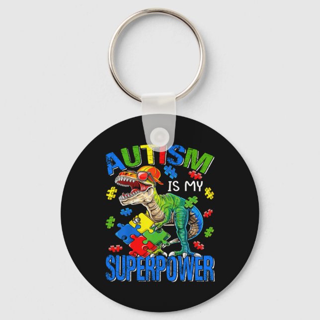 Chaveiro Rex Dinossauro Autismo É Meu Superpoder Conscienti (Frente)