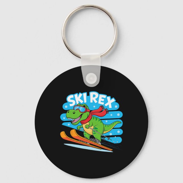 Chaveiro Rex Esquiando Design de Esportes de Inverno Dinoss (Frente)