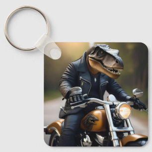 Chaveiro **"Rex Revved Up: T-Rex em couro em uma moto
