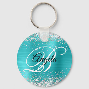 Chaveiro Rico De Folha De Azul Turquoise De Prata Monogram