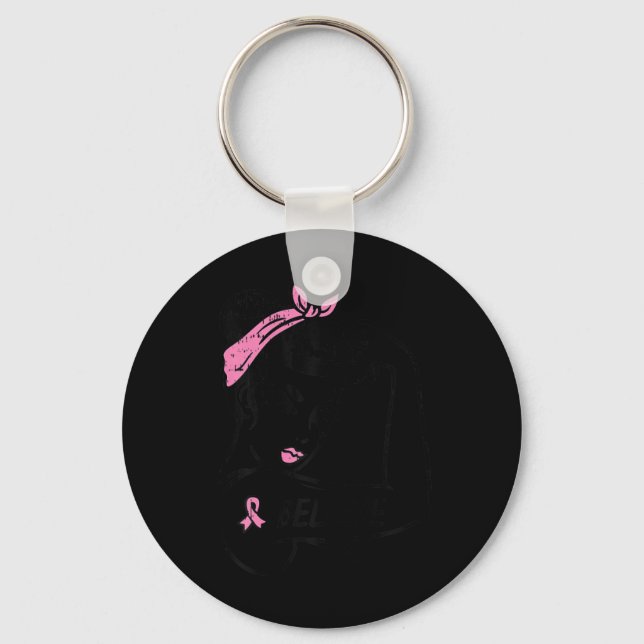 Chaveiro Riveter Acredite Laço Rosa Conscientização do Cânc (Frente)