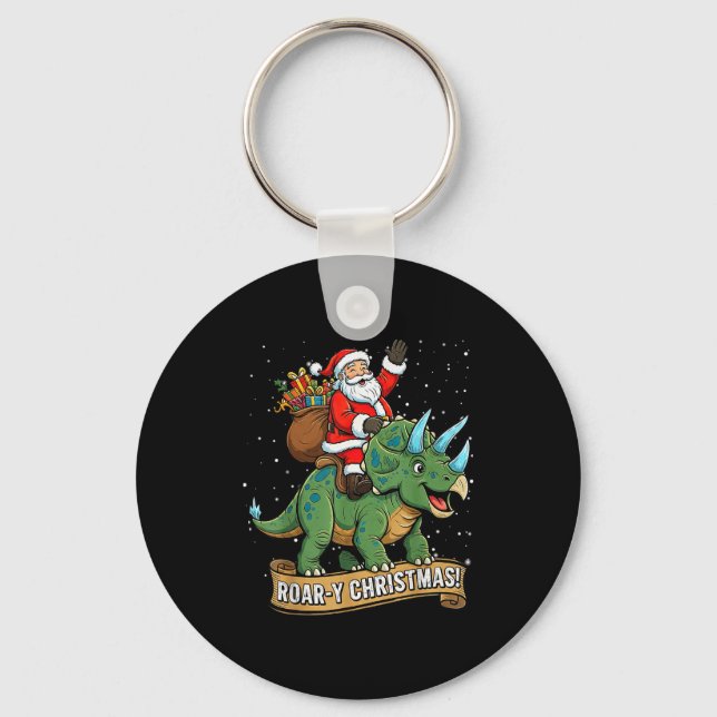Chaveiro Roar-y Christmas Funny Santa Riding Dinosaur Trice (Frente)