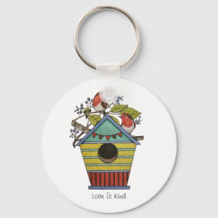 Chaveiro Robins Com Airelas E Birdhouse