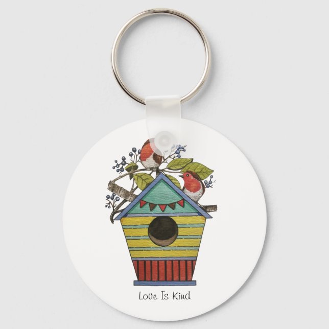 Chaveiro Robins Com Airelas E Birdhouse (Frente)