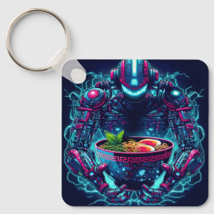 Chaveiro Robô Futurista Ciberpunk Neon Comida Ramen