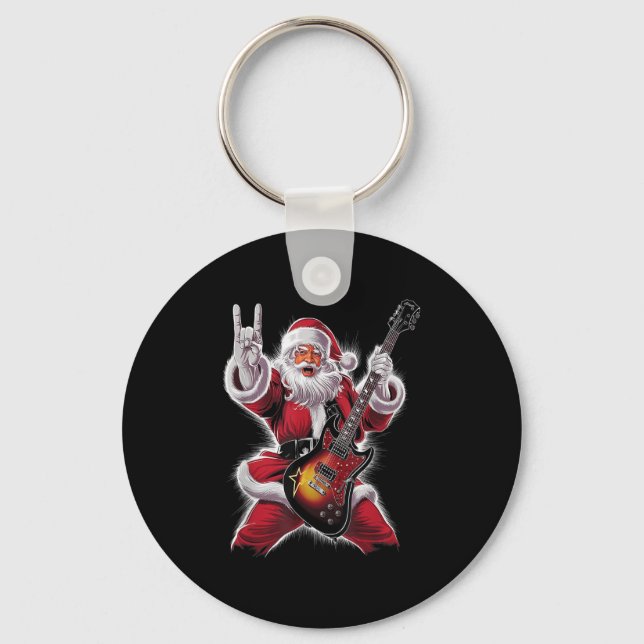 Chaveiro Rock &amp; Roll Christmas Santa Claus Guitar Playe (Frente)
