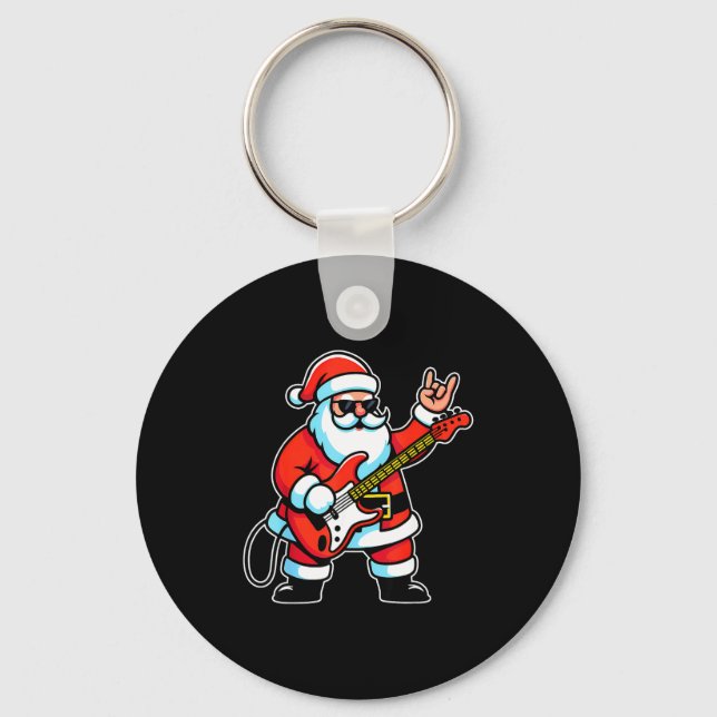 Chaveiro Rock &amp; Roll Christmas Santa Claus Guitar Playe (Frente)
