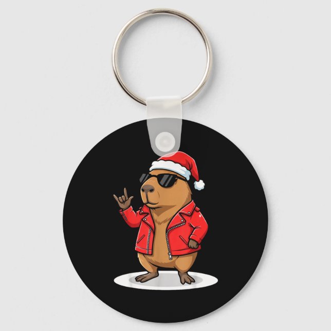 Chaveiro Rock Capybara Xmas Santa Men Women Kids Funny Ugly (Frente)