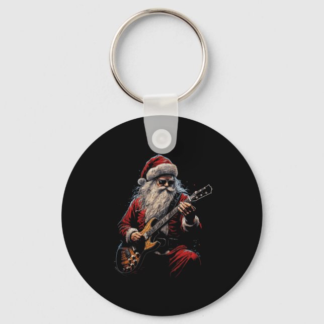 Chaveiro Rock Guitar Santa Claus Playing Guitar - Funny Chr (Frente)