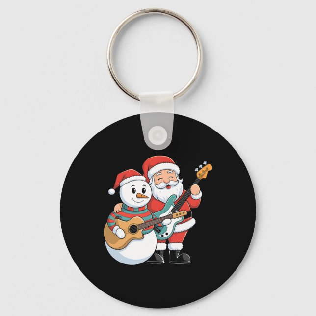 Chaveiro Rock Guitar Snowman E Papai Noel Tocando Violão (Frente)