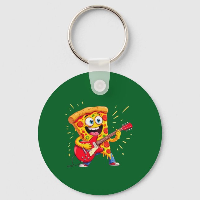 Chaveiro **Rock ’n’ Roll Pizza – Funny Guitar-Playing Slice (Frente)