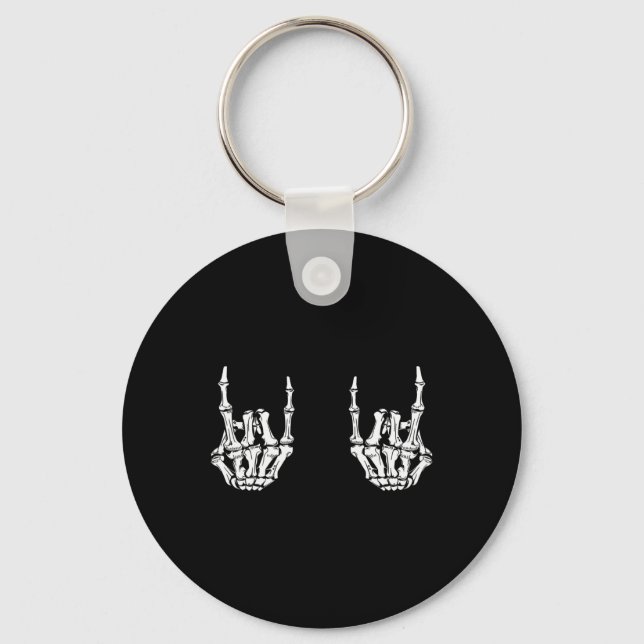 Chaveiro Rock On Rock Star Skeleton Mãos Rocker Funny Hall (Frente)