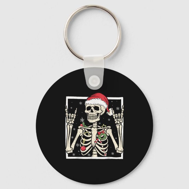 Chaveiro Rocker Skeleton Santa Hat Cool Christmas Punk Rock (Frente)