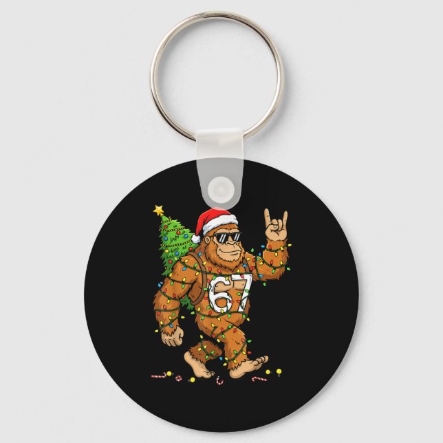 Chaveiro Rockin' Bigfoot Christmas Tree Xmas Lights Funny 6 (Frente)