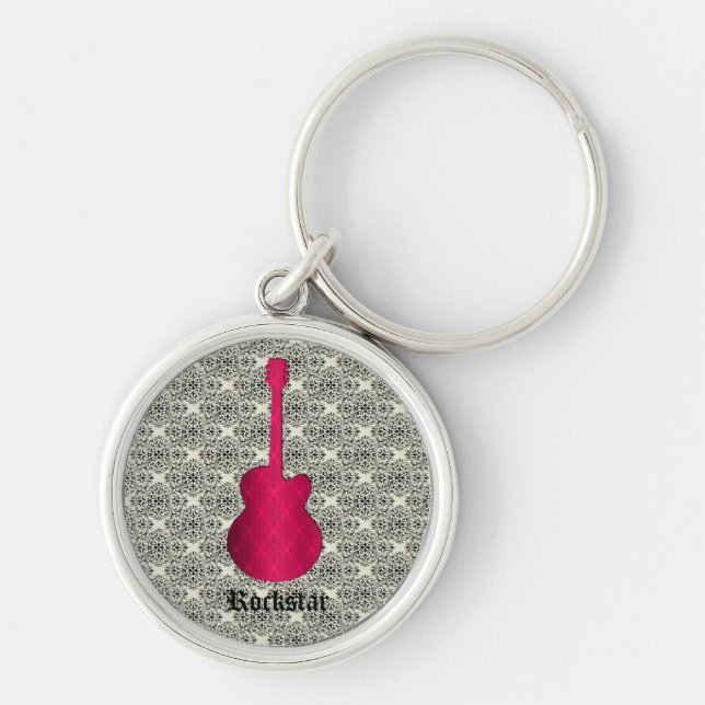 Chaveiro Rockstar Damask Guitar Chaveiro, Magenta (Frente)