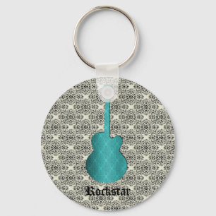Chaveiro Rockstar Damask Guitar Chaveiro, Turquesa