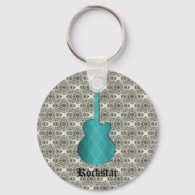 Chaveiro Rockstar Damask Guitar Chaveiro, Turquesa (Frente)