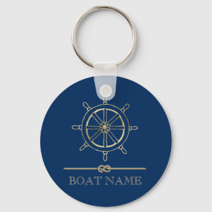 Chaveiro Roda de Leme Náutico Dourada, Azul Marinho